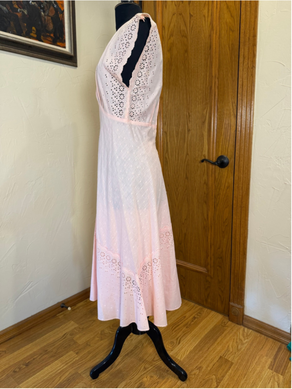 Vintage 70s Arjon California Pink Cotton Eyelet Maxi Dress - Picture 10 of 16